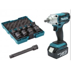 Аккум. ударный гайковерт MAKITA DTW 190 JX3 в чем. + набор головок (18.0 В, 2 акк., 3.0 А/ч Li-Ion, посадочн. квадрат 1/2 ", 190 Нм, вес 1.2 кг)