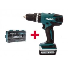 Аккум. ударная дрель-шуруповерт MAKITA HP 347 DWE в чем. + Набор бит 47 шт. (B-36170) (14.4 В, 2 акк., 1.5 А/ч Li-Ion, 2 скор., 30 Нм, шурупы до 13 мм