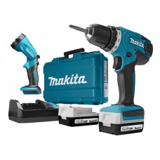 Аккум. дрель-шуруповерт MAKITA DF 347 DWLE в чем. + фонарь (14.4 В, 2 акк., 1.5 А/ч Li-Ion, 2 скор., 30 Нм, шурупы до 8 мм)