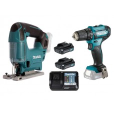 Аккум. дрель-шуруповерт MAKITA DF 333 DWYE в кор. + Аккум. лобзик MAKITA JV 101 D (12.0 В, 2 акк., 1.5 А/ч Li-Ion, 2 скор., 30 Нм, шурупы до 8 мм)