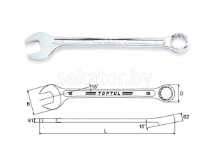Ключ комбинированный 19мм 15° TOPTUL (AAEX1919)