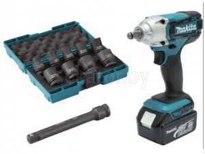 Аккум. ударный гайковерт MAKITA DTW 190 JX3 в чем. + набор головок (18.0 В, 2 акк., 3.0 А/ч Li-Ion, посадочн. квадрат 1/2 ", 190 Нм, вес 1.2 кг)