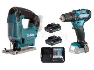 Аккум. дрель-шуруповерт MAKITA DF 333 DWYE в кор. + Аккум. лобзик MAKITA JV 101 D (12.0 В, 2 акк., 1.5 А/ч Li-Ion, 2 скор., 30 Нм, шурупы до 8 мм)