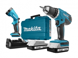 Аккум. дрель-шуруповерт MAKITA DF 457 DWLE в чем. + фонарь (18.0 В, 2 акк., 1.5 А/ч Li-Ion, 2 скор., 42 Нм, шурупы до 10 мм)