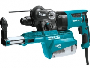 Перфоратор MAKITA HR 2651 в чем. + система пылеудаления (800 Вт, 2.4 Дж, 3 реж., патрон SDS-plus, быстросъемн., БЗП в комплекте, вес 4.4 кг)