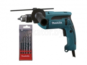 Дрель ударная MAKITA HP 1640 K в чем. + Набор сверл по бетону, 5 шт. (D-05175) (680 Вт, патрон ЗВП, 1 скор.)